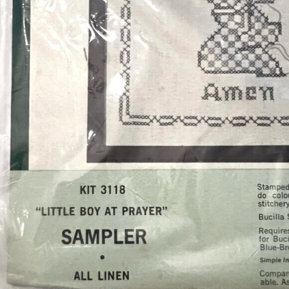 LITTLE BOY AT PRAYER‎ Stamped Cross Stitch Kit BUCILLA Linen Cloth NEW Religious - Picture 4 of 6